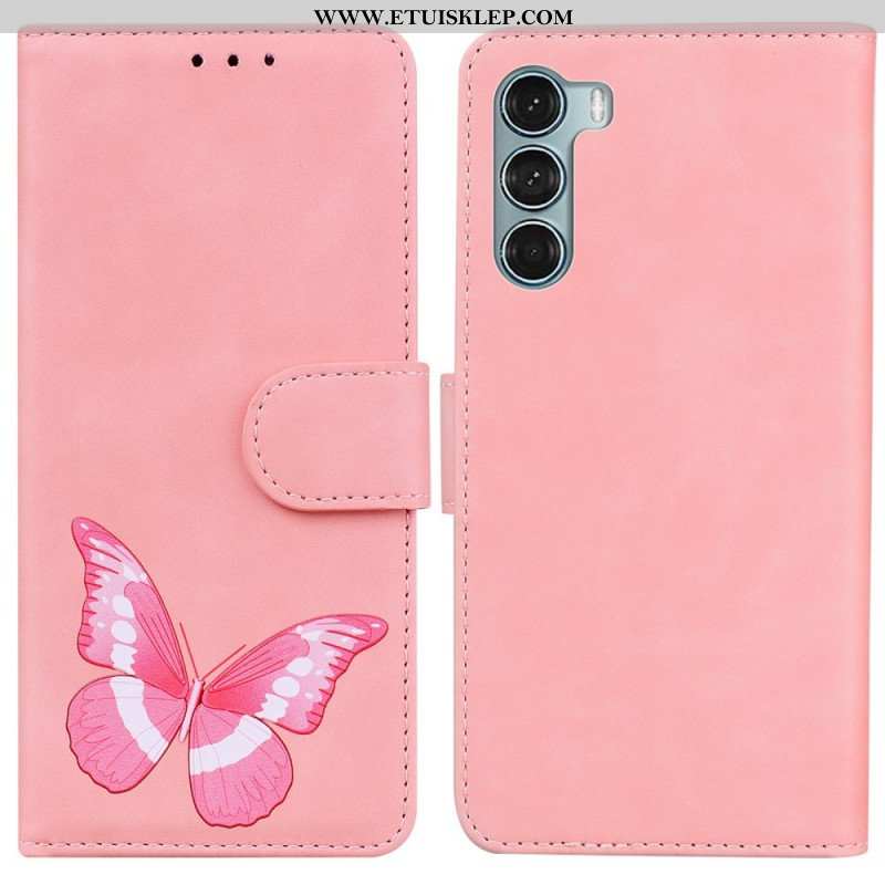 Etui Folio do Moto G200 5G Motyl Dotykający Skóry